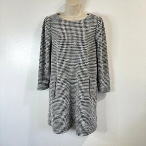 Gap Dress Size M Shirt Shift Tweed Houndstooth Sweater Black Silver Holiday